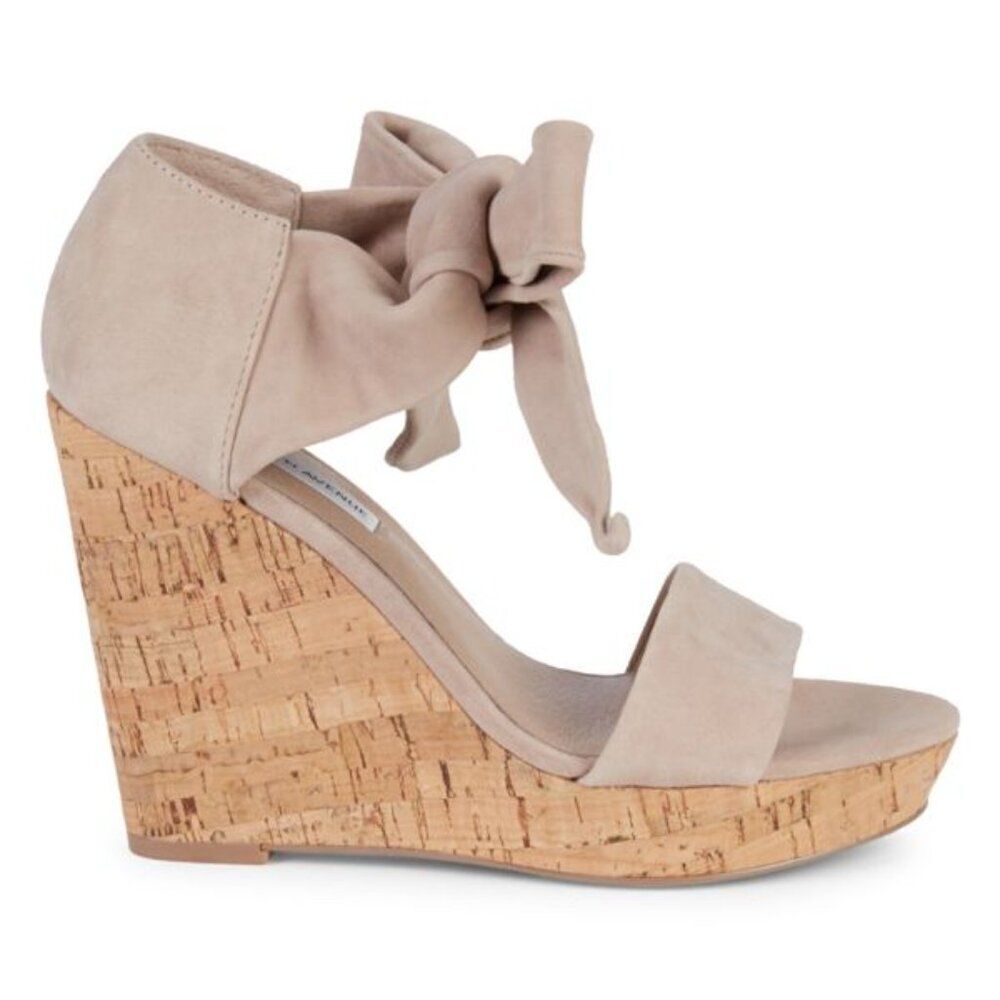 Saks Fifth Avenue Mckenna Cork & Suede Leather Wrap Platform Wedge Sandals 8.5